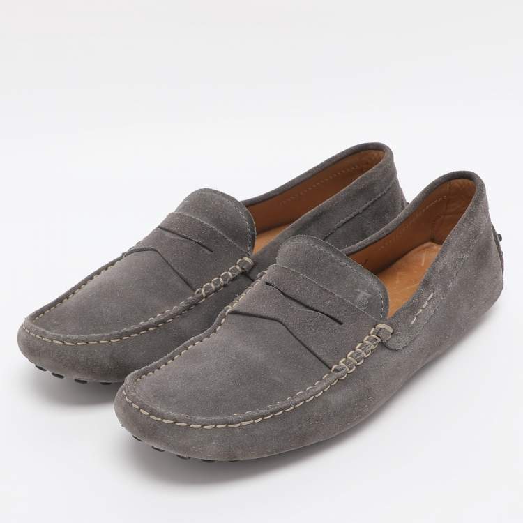 Pre Owned Tod's for Ferrari Grey Suede Loafers Size 41