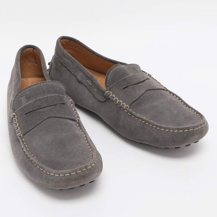 Pre Owned Tod's for Ferrari Grey Suede Loafers Size 41