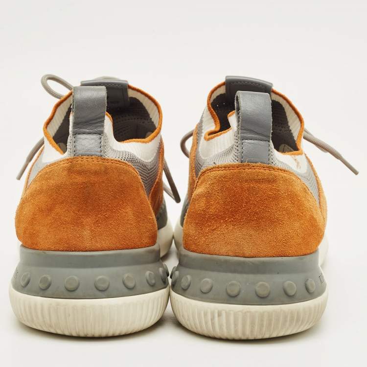 Pre Owned Tod's Size 43 Grey/Brown Knit Fabric and Suede Low Top Sneakers