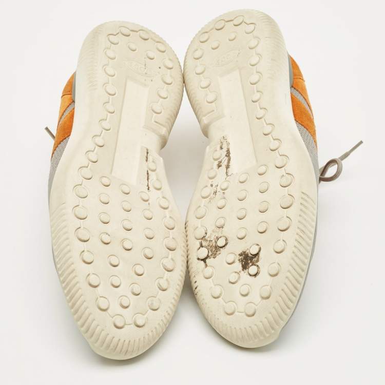 Pre Owned Tod's Size 43 Grey/Brown Knit Fabric and Suede Low Top Sneakers