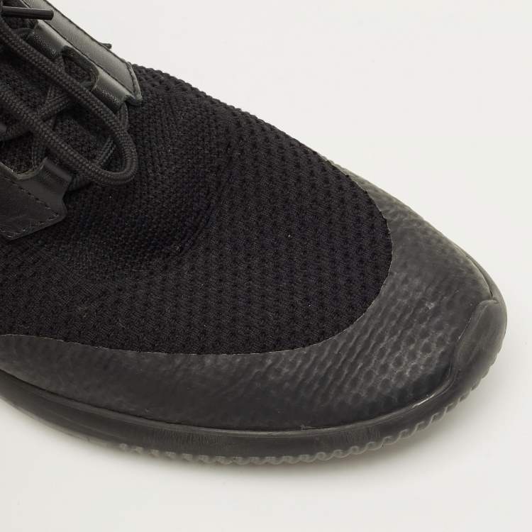 Pre Owned Tod's Size 43 Black Knit Fabric and Leather Low Top Sneakers