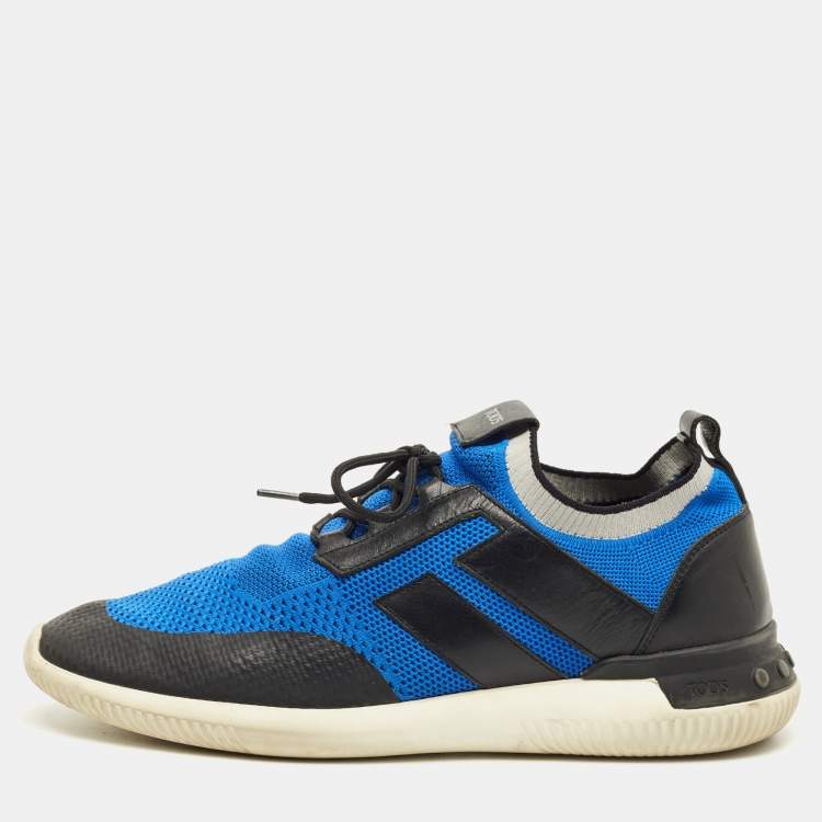 Pre Owned Tod's No Code Size 43 Blue/Black Knit Fabric and Leather Low Top Sneakers