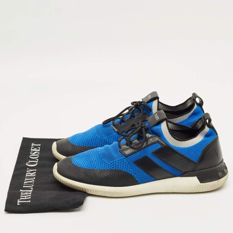 Pre Owned Tod's No Code Size 43 Blue/Black Knit Fabric and Leather Low Top Sneakers