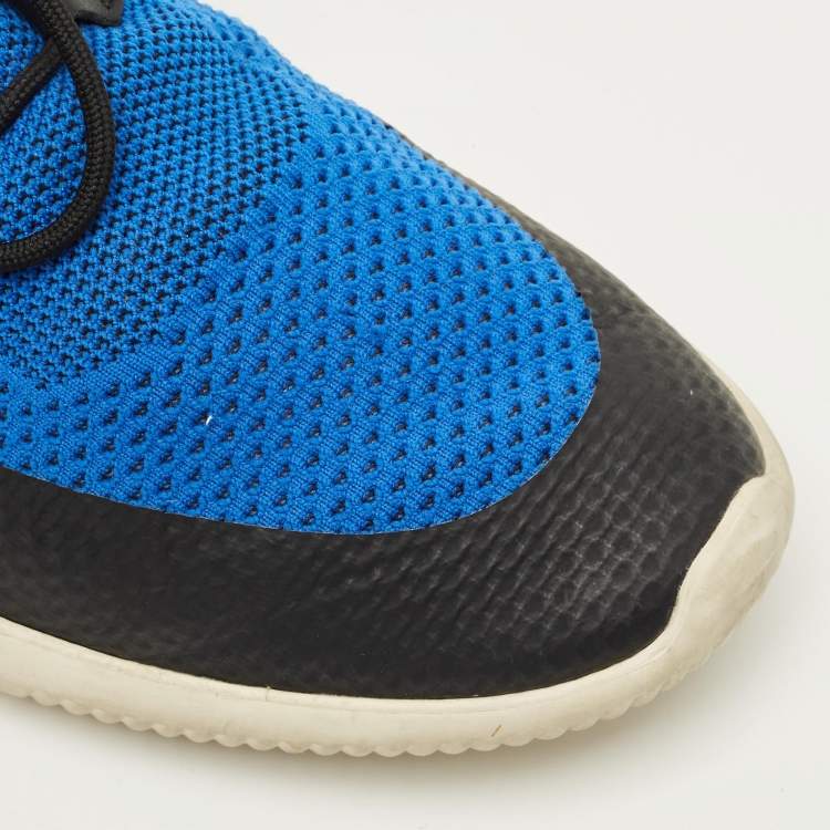 Pre Owned Tod's No Code Size 43 Blue/Black Knit Fabric and Leather Low Top Sneakers