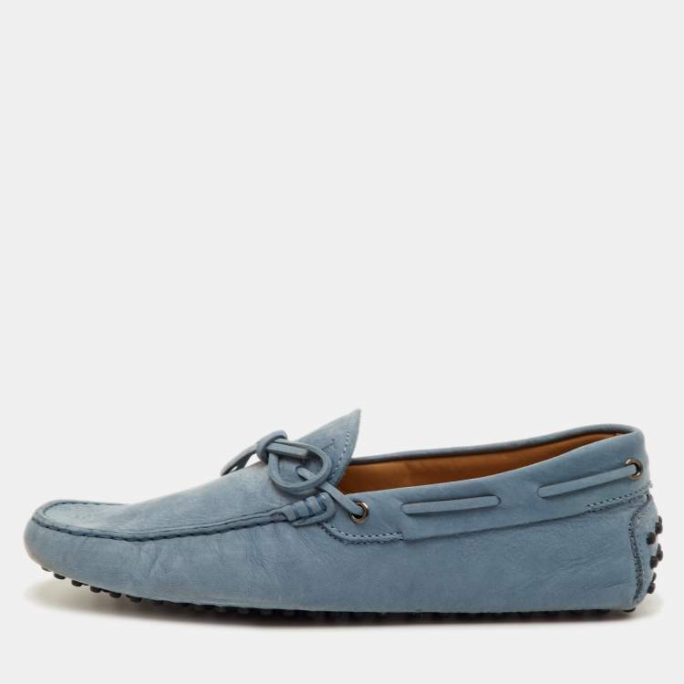Pre Owned Tod's City Gommino Size 42 Blue Nubuck Leather Driver Loafers