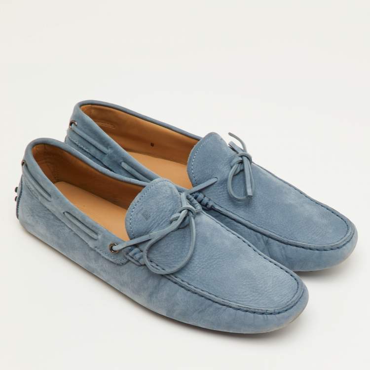 Pre Owned Tod's City Gommino Size 42 Blue Nubuck Leather Driver Loafers