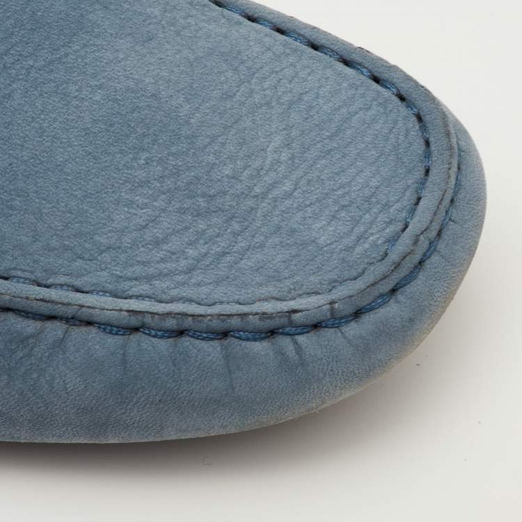 Pre Owned Tod's City Gommino Size 42 Blue Nubuck Leather Driver Loafers