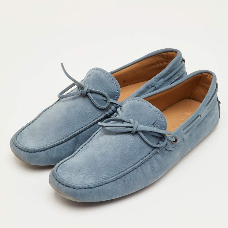 Pre Owned Tod's City Gommino Size 42 Blue Nubuck Leather Driver Loafers