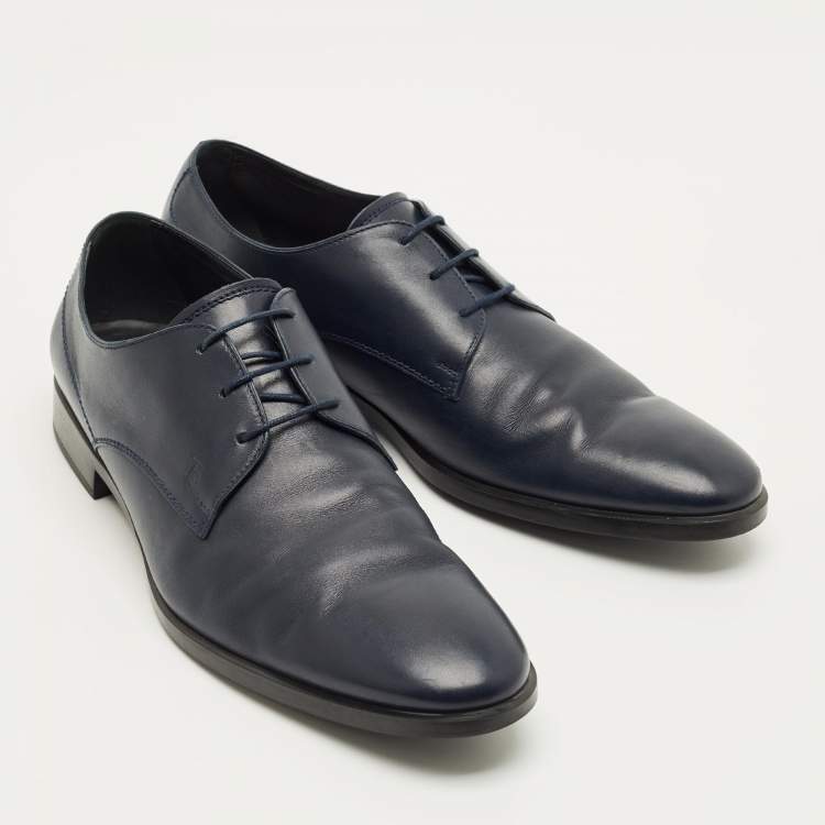 Pre Owned Tod's Size 45.5 Navy Blue Leather Lace Up Derby
