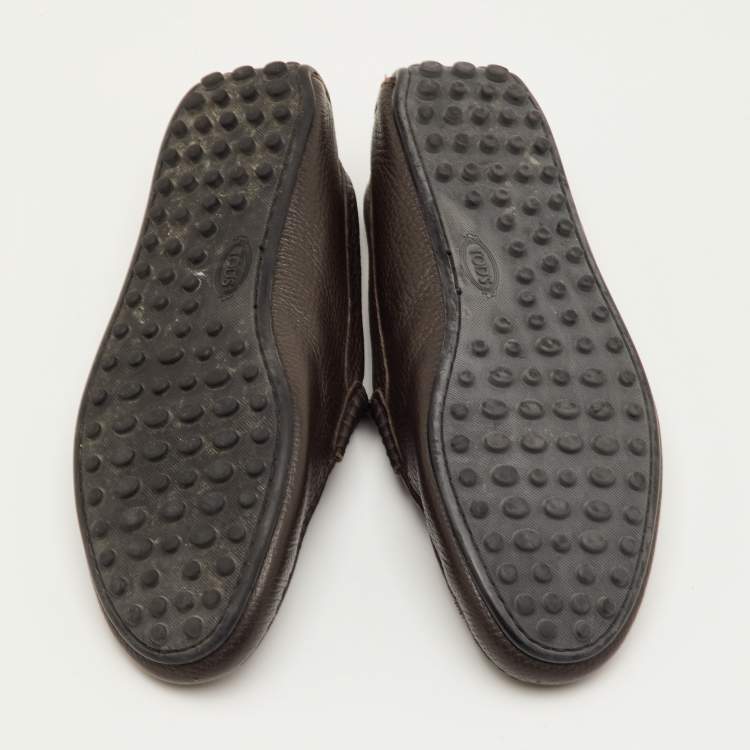 Pre Owned Tod's Size 41 Dark Brown Leather Slip On Loafers