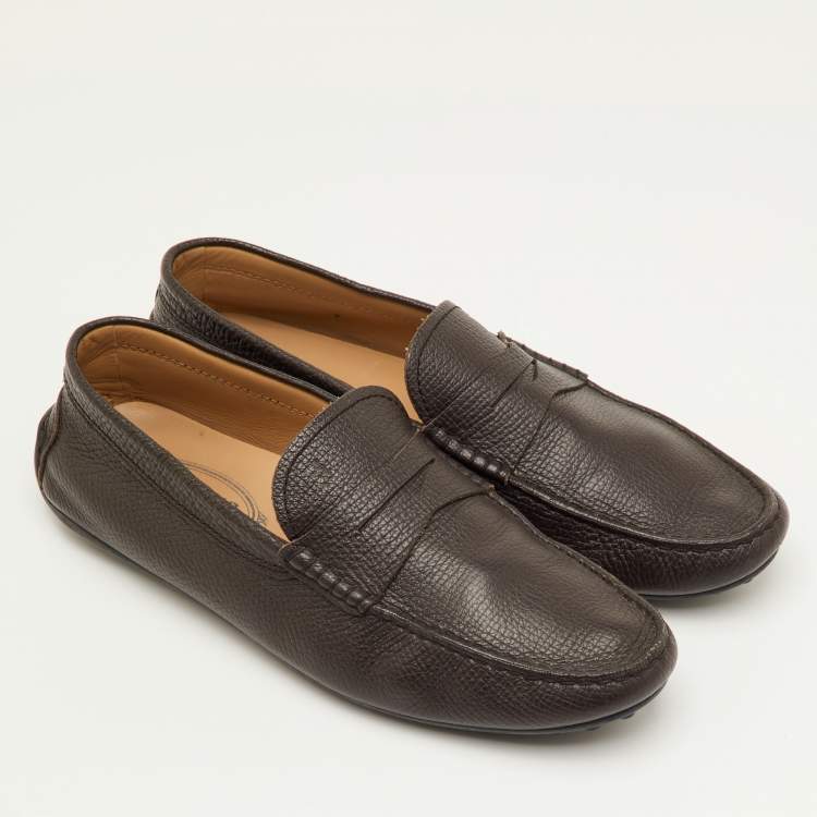 Pre Owned Tod's Size 41 Dark Brown Leather Slip On Loafers