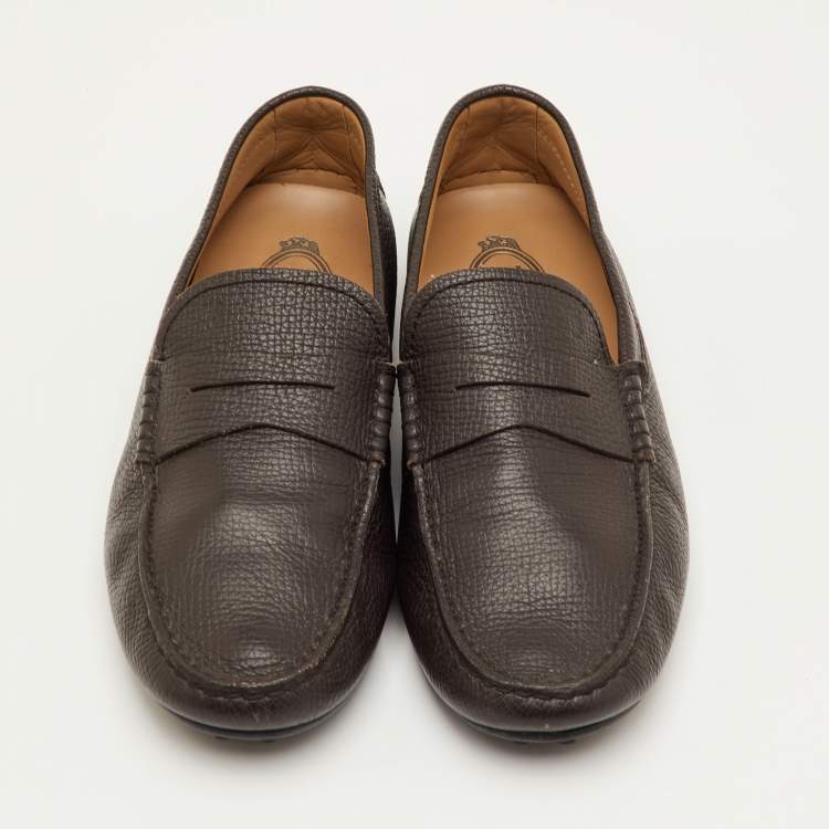 Pre Owned Tod's Size 41 Dark Brown Leather Slip On Loafers