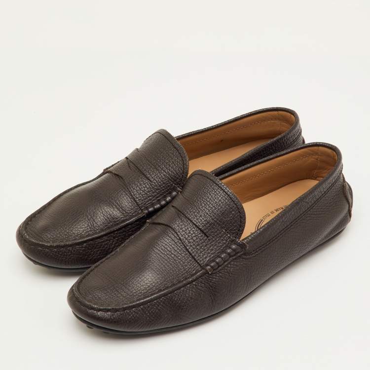 Pre Owned Tod's Size 41 Dark Brown Leather Slip On Loafers