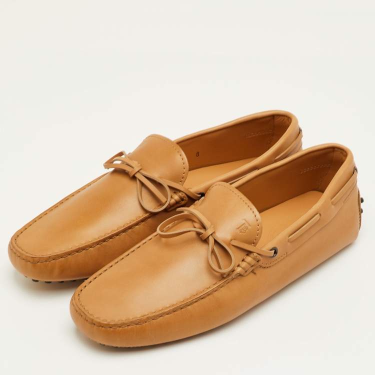 Pre Owned Tod's City Gommino Size 42 Tan Leather Slip On Loafers