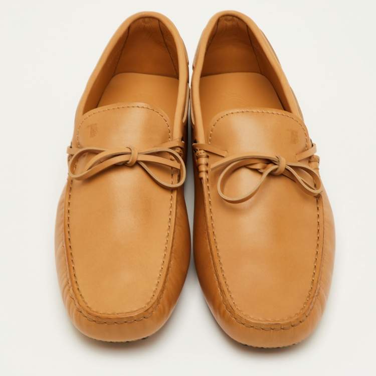 Pre Owned Tod's City Gommino Size 42 Tan Leather Slip On Loafers