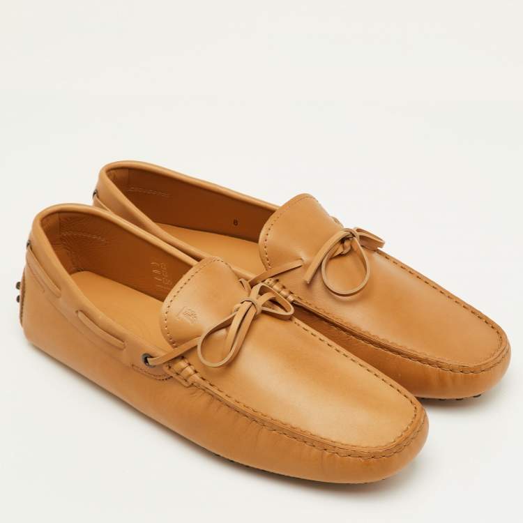 Pre Owned Tod's City Gommino Size 42 Tan Leather Slip On Loafers