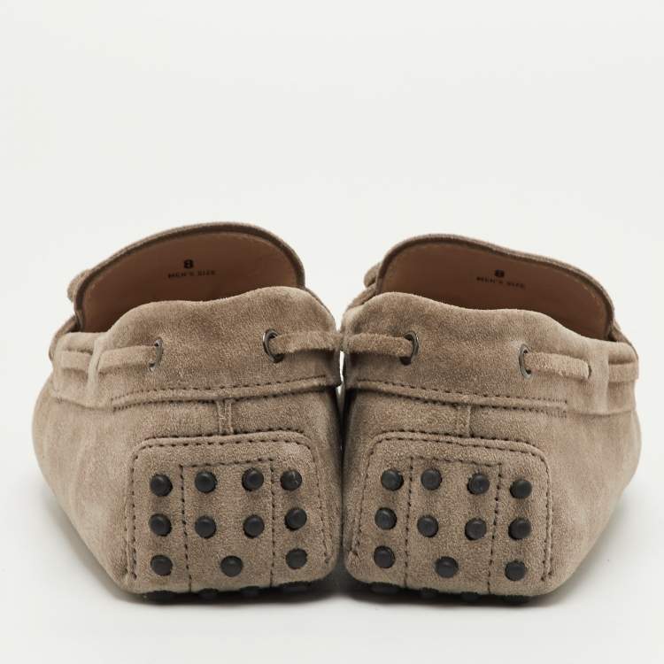 Pre Owned Tod's City Gommino Size 42 Taupe Grey Suede Slip On Loafers