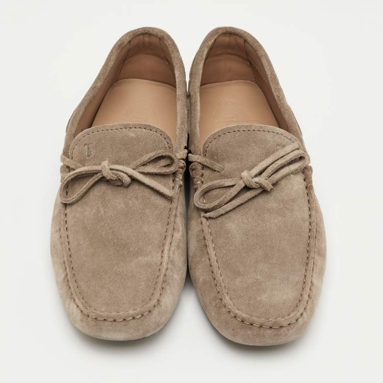Pre Owned Tod's City Gommino Size 42 Taupe Grey Suede Slip On Loafers