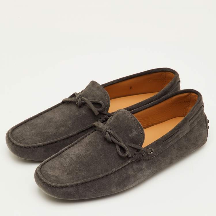 Pre Owned Tod's City Gommino Size 42 Dark Grey Suede Slip On Loafers