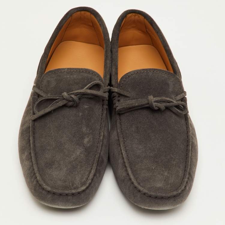 Pre Owned Tod's City Gommino Size 42 Dark Grey Suede Slip On Loafers