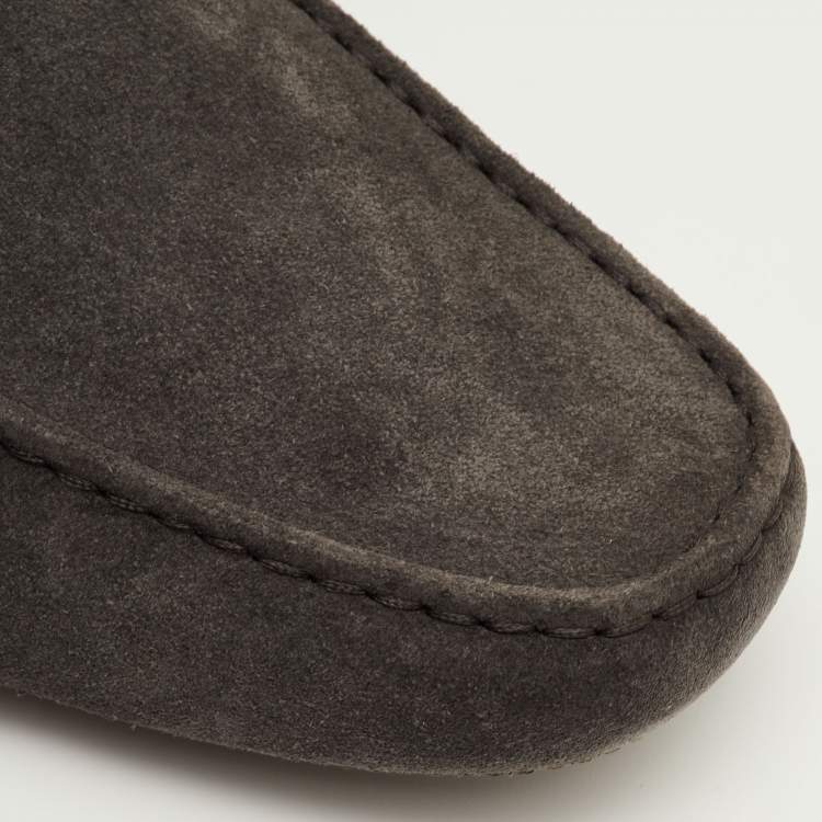 Pre Owned Tod's City Gommino Size 42 Dark Grey Suede Slip On Loafers