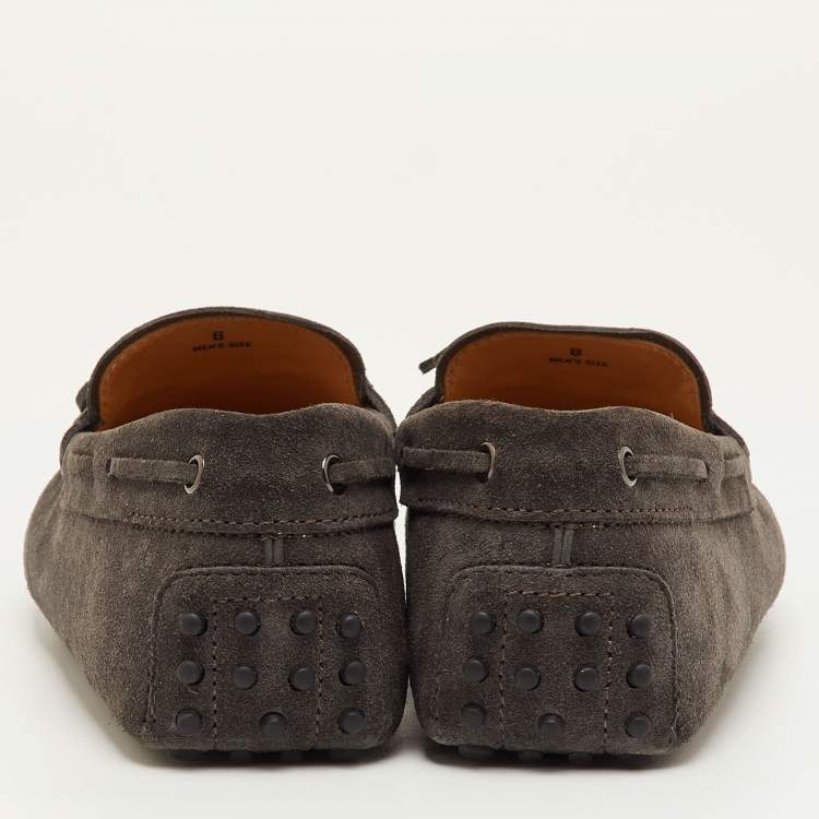 Pre Owned Tod's City Gommino Size 42 Dark Grey Suede Slip On Loafers