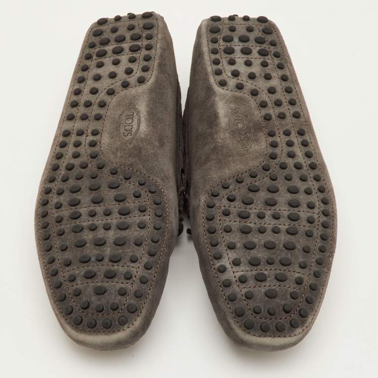 Pre Owned Tod's City Gommino Size 42 Dark Grey Suede Slip On Loafers