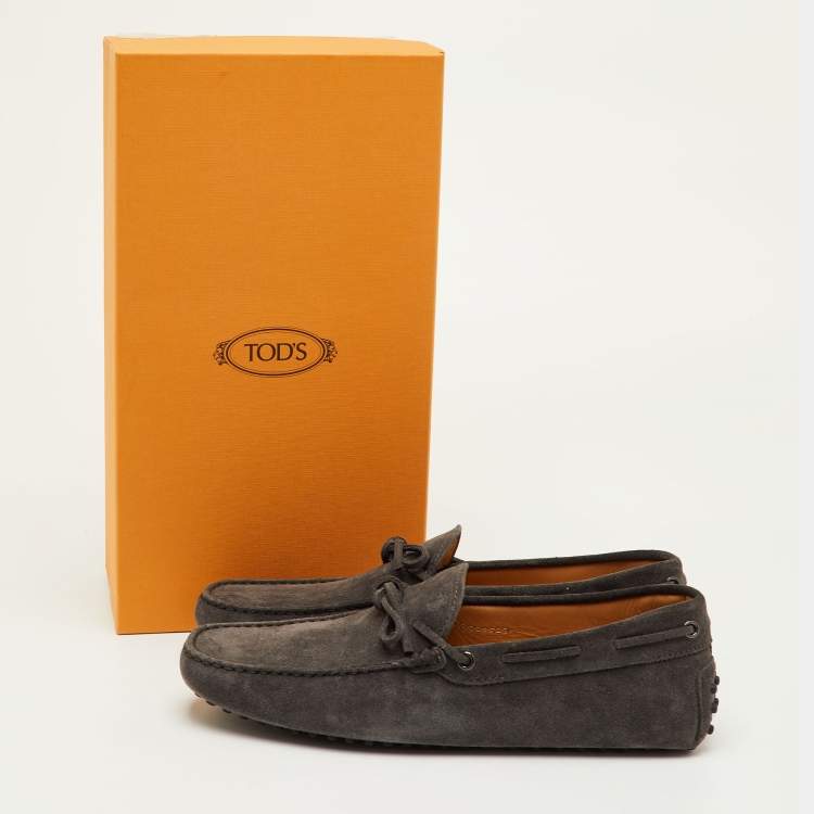 Pre Owned Tod's City Gommino Size 42 Dark Grey Suede Slip On Loafers