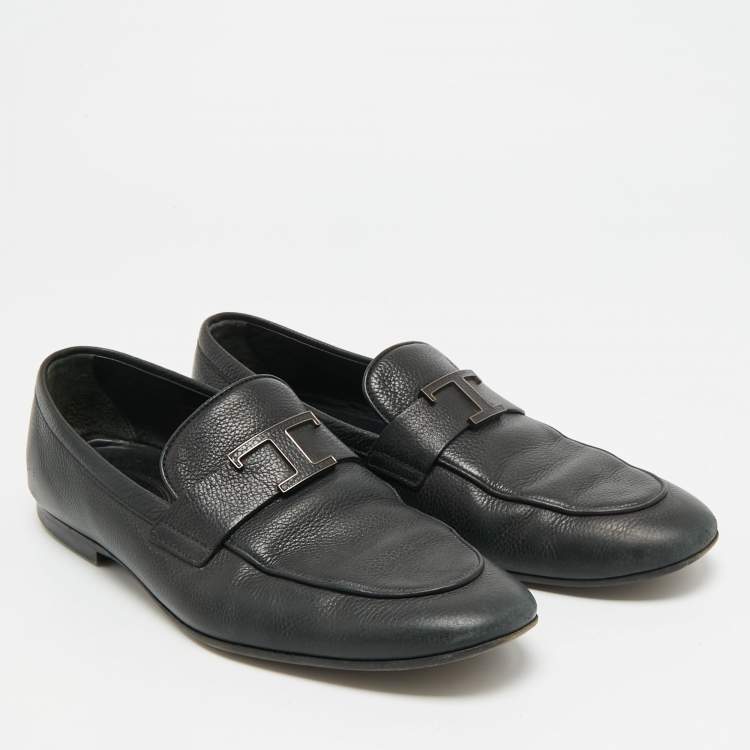 Pre Owned Tod's T Timeless Size 41.5 Black Leather Loafers
