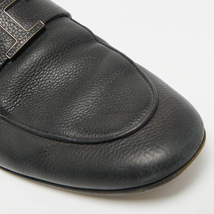 Pre Owned Tod's T Timeless Size 41.5 Black Leather Loafers