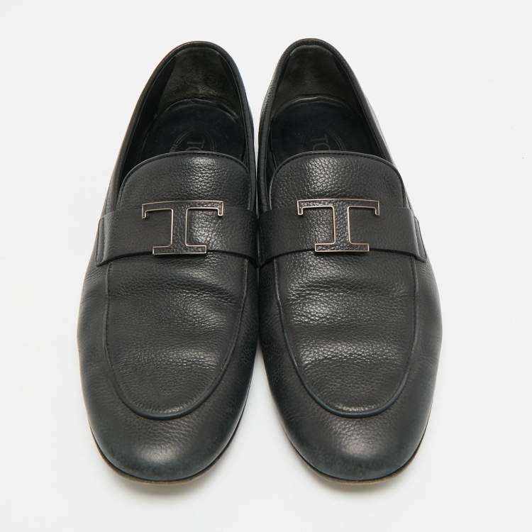 Pre Owned Tod's T Timeless Size 41.5 Black Leather Loafers