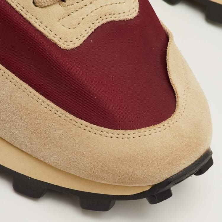 Pre Owned Tod's Size 41.5 Beige/Maroon Fabric, Leather and Suede Low Top Sneakers