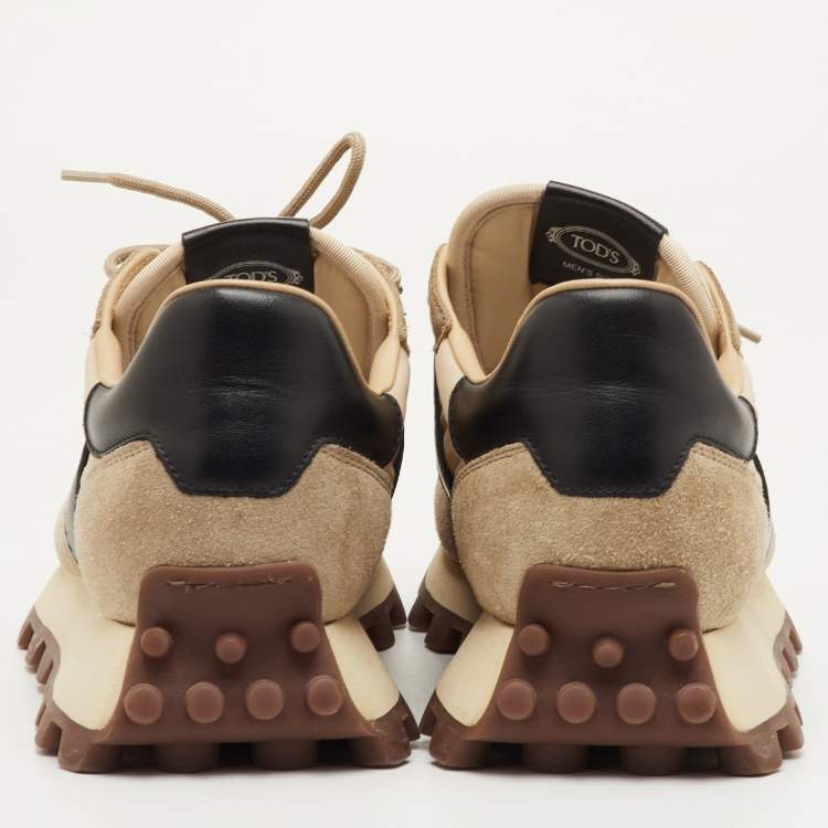 Pre Owned Tod's Size 41.5 Beige/Black Fabric, Leather and Suede Low Top Sneakers