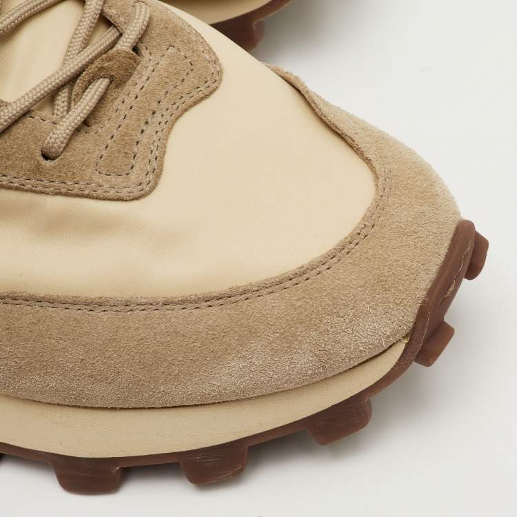 Pre Owned Tod's Size 41.5 Beige/Black Fabric, Leather and Suede Low Top Sneakers