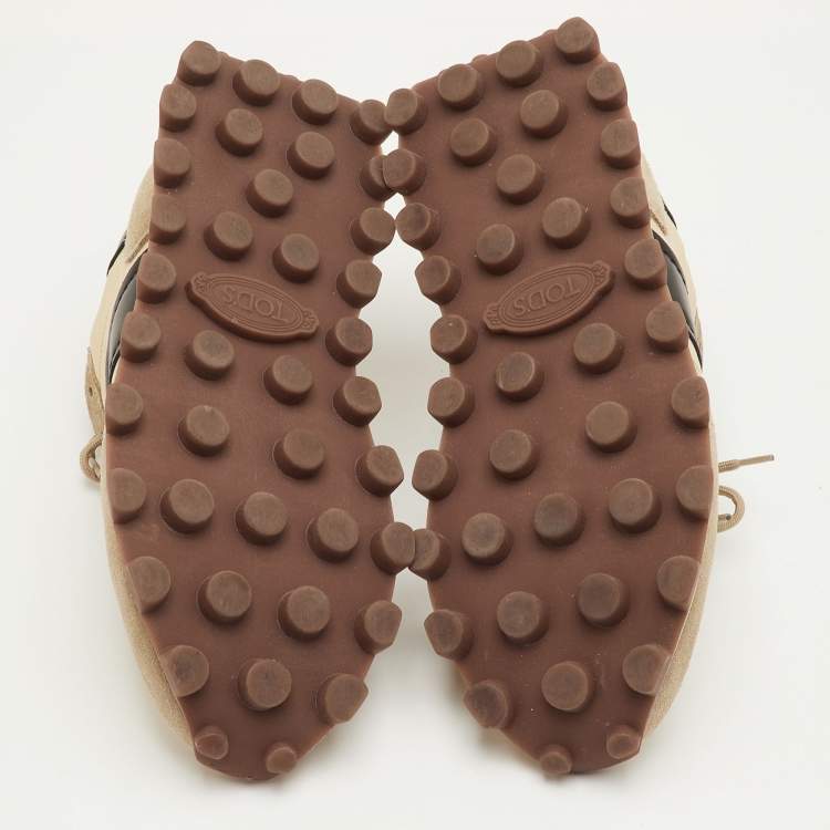 Pre Owned Tod's Size 41.5 Beige/Black Fabric, Leather and Suede Low Top Sneakers