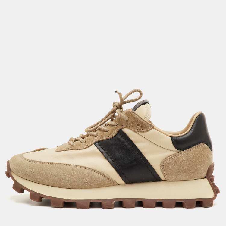Pre Owned Tod's Size 41.5 Beige/Black Fabric, Leather and Suede Low Top Sneakers