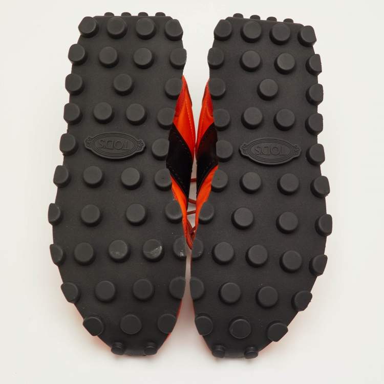 Pre Owned Tod's Size 41.5 Orange/Black Fabric, Leather and Suede Low Top Sneakers