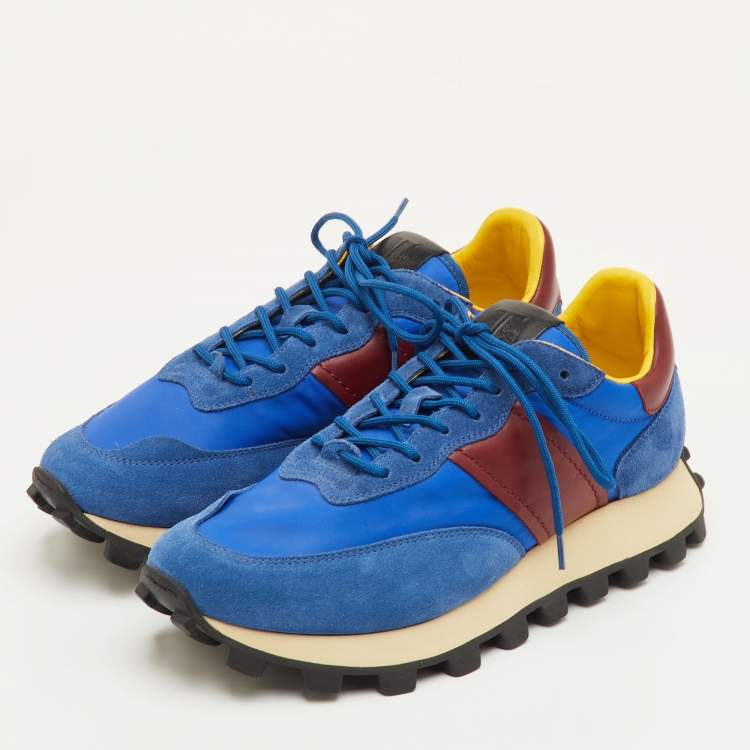 Pre Owned Tod's Size 41.5 Blue/Brown Fabric, Leather and Suede Low Top Sneakers