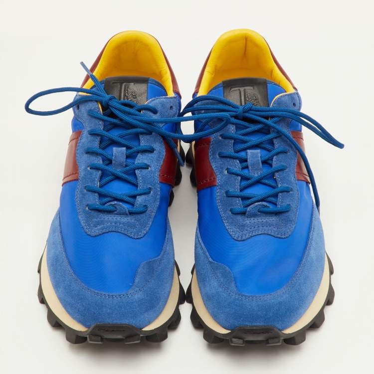 Pre Owned Tod's Size 41.5 Blue/Brown Fabric, Leather and Suede Low Top Sneakers