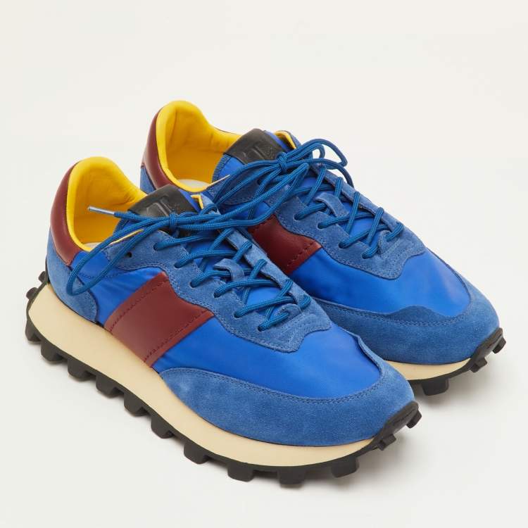 Pre Owned Tod's Size 41.5 Blue/Brown Fabric, Leather and Suede Low Top Sneakers