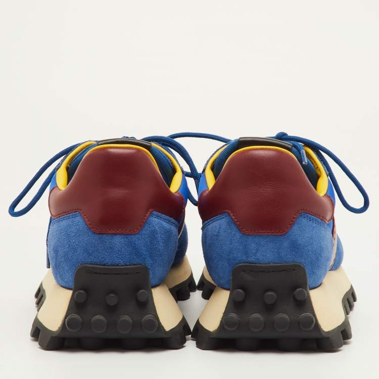 Pre Owned Tod's Size 41.5 Blue/Brown Fabric, Leather and Suede Low Top Sneakers