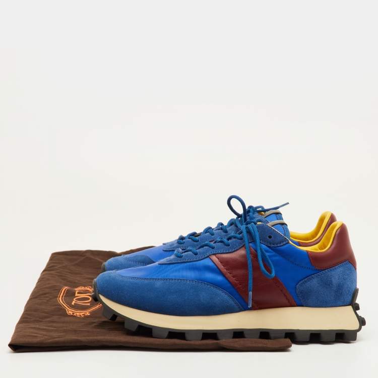 Pre Owned Tod's Size 41.5 Blue/Brown Fabric, Leather and Suede Low Top Sneakers