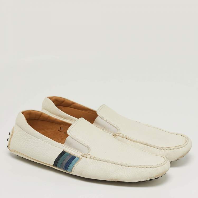 Pre Owned Tod's Size 44.5 White Leather Slip On Loafers