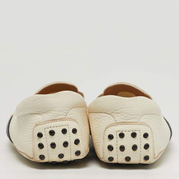 Pre Owned Tod's Size 44.5 White Leather Slip On Loafers