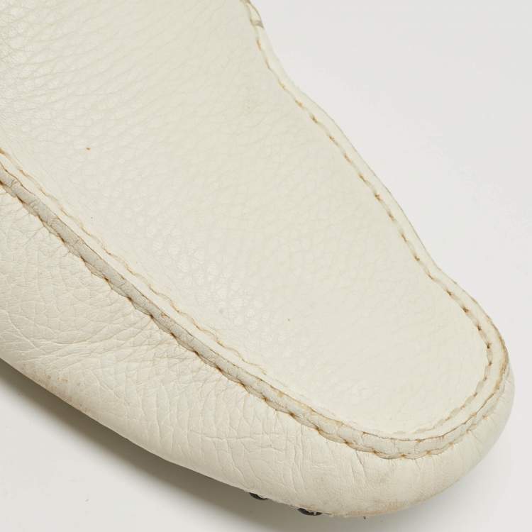 Pre Owned Tod's Size 44.5 White Leather Slip On Loafers