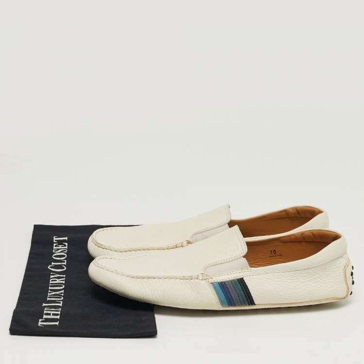 Pre Owned Tod's Size 44.5 White Leather Slip On Loafers