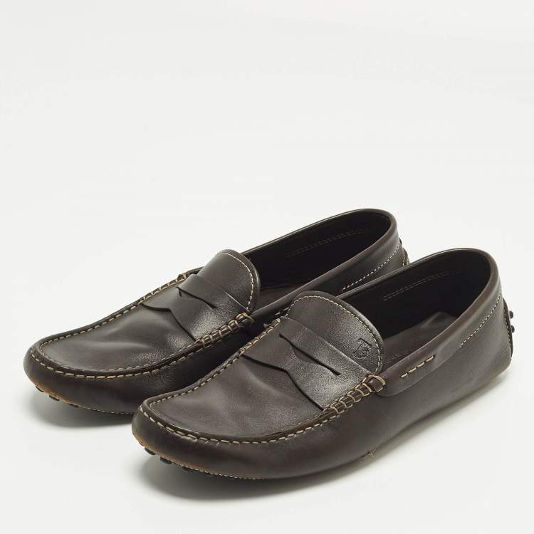 Pre Owned Tod's Gommino Size 41 Dark Brown Leather Driver Loafers