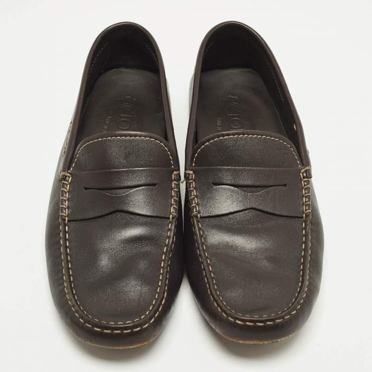 Pre Owned Tod's Gommino Size 41 Dark Brown Leather Driver Loafers