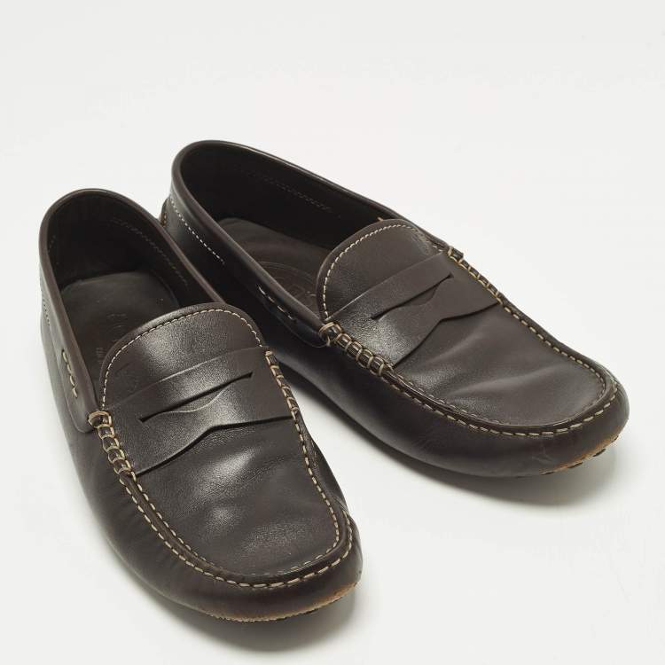 Pre Owned Tod's Gommino Size 41 Dark Brown Leather Driver Loafers