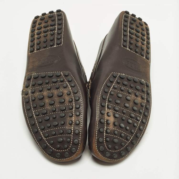 Pre Owned Tod's Gommino Size 41 Dark Brown Leather Driver Loafers